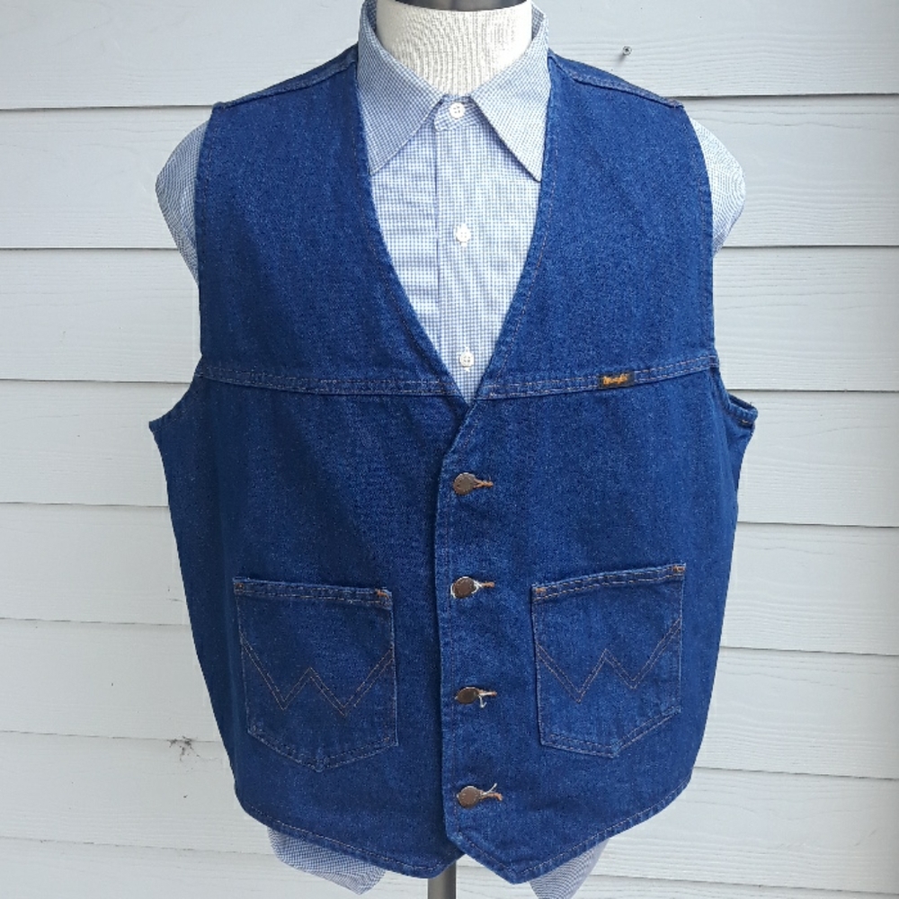 WRANGLER Jean Denim Blue Western Cotton Sz XL Mens Vest Vintage NEW